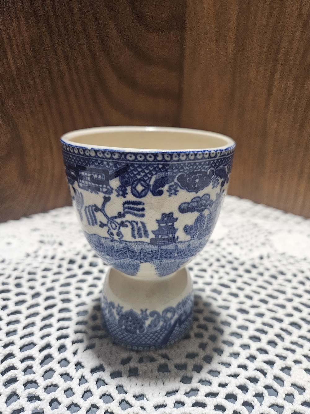 Blue and White Porcelain Egg Cup - Classic Willow Pattern